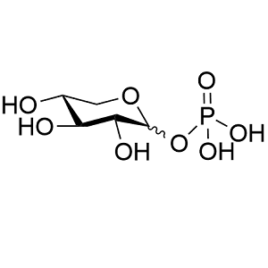 Chemical structure: xylopyranose ring with three hydroxyls and a phosphate group at the anomeric position.