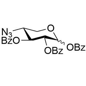 Chemical structure: xylopyranose ring with an azide at C-4 and three benzoyl-protected positions labelled OBz.