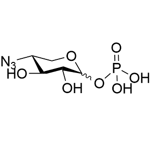 Chemical structure: xylopyranose ring with an azide at C-4 and a phosphate group at the anomeric position.